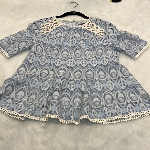 HD in Paris an Anthropology brand blue lace shirt w peplum size 6 - Picture 3 of 14